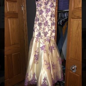 Champagne/purple flower mermaid prom dress